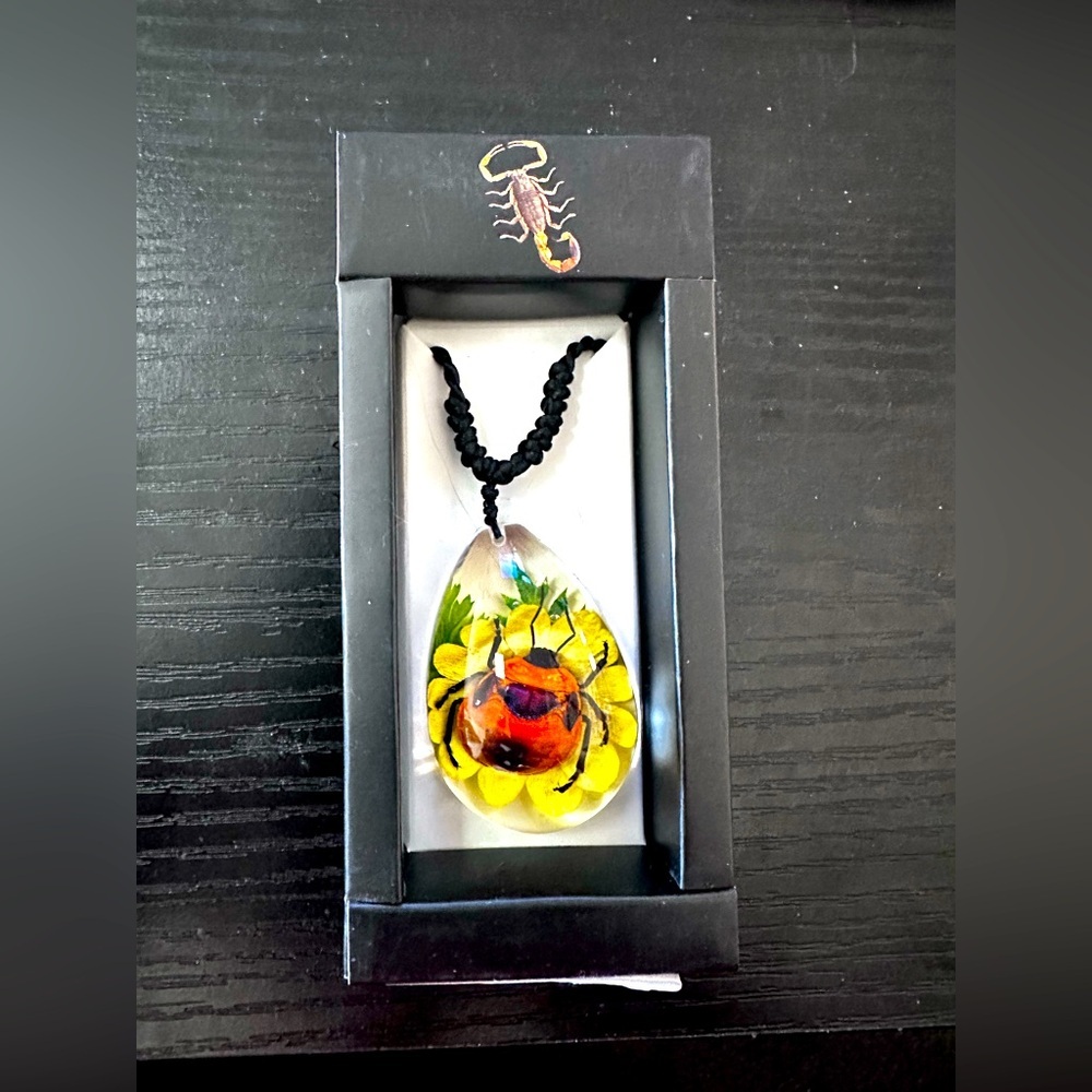 Necklace Pendant Flower Bug on Flower Slider cord pear shape NWT​